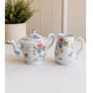 Vintage Chikaramachi Hand‎ Painted Floral Antique 1920's Teapot & Creamer Japan